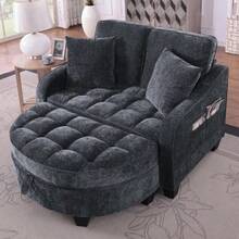 Multifunctional Sofa, 2-In-1 Sofa Bed, Storage Ottoman, Breathable Skin- Fabric, - Eucalyptus Wood, Suitable For Small Living Rooms, Studies, And Bedrooms. - 黑色 - 查看 4