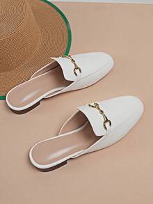 Fall/Winter Metal Decor Snakeskin Flat Mules, White Elegant Pure Metallic Snake Print Mule Heels - White - View 4