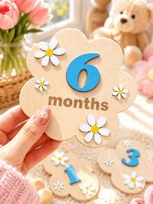 1-12 Months Wooden Flower Monthly Milestone Cards Baby Growth Record Photo Atmosphere Props ,Newborn Memorial Photo Prop, Double-Sided Mileage - Calendar Poster - View 6