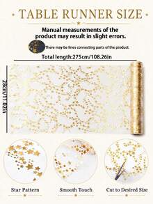 1 Roll Gold Star Mesh Table Runner, Shimmering Transparent Chiffon Table Runner Roll With Gold Foil Stars, 28cm*2.75m, Suitable For Wedding Bride Party, Birthday Party, Holiday Events, Home Table Decor - Gold Star Table Runner - View 4