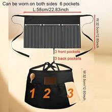 Double-Sided Floral Half-Waist Apron With 6 Pockets, Adjustable Design, Suitable For Waiters, Waitresses And Cafes - Multicolor - View 3