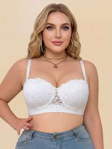 mimilemon Plus Size Women's White Lace Strapless Padded Bra - Comfortable Breathable 3D Cup And Side Support - White - View 11