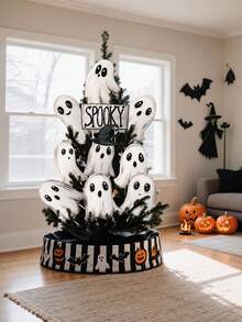 10pcs Halloween Scary Ghost Tree Hanging Ornaments, Cute Ghost Decorations, Suitable For Home, School, Office, Vase, Indoor Decor, Halloween Tree Top Decoration, Halloween Outdoor Decoration, Ghost Theme Party Supplies, Halloween Theme Party Supplies - Multicolor - View 4