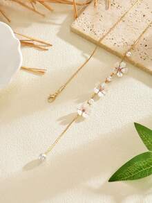 1pc French Romantic Style Cherry Blossom Y-Shaped Necklace For Women, Versatile Jewelry For Date, Vacation, Party, Gathering, Eye-Catching Design - White - View 4