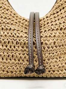Spring/Summer New Women's Mini Handmade Woven Bucket Bag With Zipper, Handheld And Crossbody - Apricot - View 4