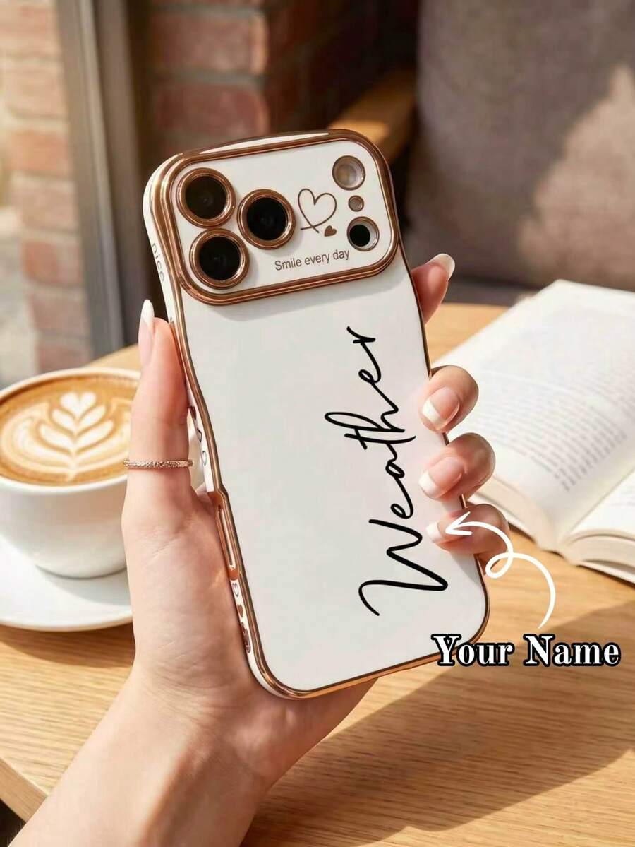 Personalized Initial Wave Pattern Electroplated Phone Case Compatible With 17 Pro Max, Camera Protection Cover, Shock-Proof, Scratch-Resistant, Fingerprint-Proof, Customized Phone Case, Anniversary Birthday Gift