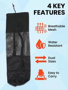 Black Mesh Breathable Yoga Mat Storage Bag, 2 Sizes 30x70cm/30x90cm, Portable Drawstring Fitness Tote Bag, Suitable For Pilates And Fitness Workouts - Black - View 4