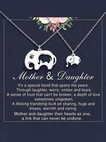 suteyi Ensemble de colliers Mère & Fille Éléphant, pendentif éléphant mère & bébé en acier inoxydable creux, convient comme cadeau de rentrée scolaire ou d'anniversaire - Argent - Voir 1
