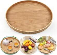 Round Wooden/Bamboo Tray, 30 Cm-A Decorative Tray Perfect For Holding Drinks, Coffee, Remote Controls, Keys, Jewelry, And Cosmetics - Wood Color - View 6