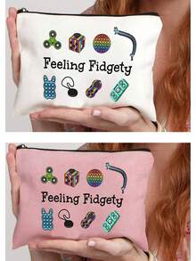 Themed Cosmetic & Accessory Storage Pouch - Designed For Fidget Spinners And Sensory Needs, Beige Storage Box, Suitable For Storing Small Tools, Supplies, Travel Essentials, Themed Design, Hand Washable, Suitable For Students And Professionals Make Up Bag - Multicolor - View 22