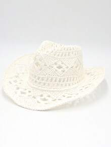 1 pezzo Cappello da sole estivo da donna decorato con zirconia, traforato e traspirante, cappello da cowboy occidentale unisex alla moda e personalizzato, molto venduto, adatto per vacanze al mare e protezione solare quotidiana - cappello a cilindro - Visualizzare 2