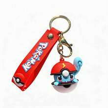 MINISO Pokemon Squirtle Poke Ball Keychain, Cute Character Mini Figure Bag Charm With Red Silicone Strap & Gold Tone Clip Hook, Backpack Purse Accessory, Back To School Gift - Blue - View 6