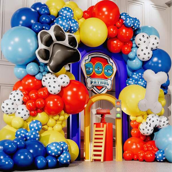 Paw Bone Balloon Arch Kit, Includes Blue, Yellow, Red Latex Balloons Garland, Theme Birthday Party Decorations