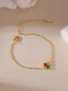 1 pieza Pulsera de acero inoxidable elegante de nicho de moda, brazalete minimalista de alta gama con incrustaciones de strass, adecuada para el uso diario de las mujeres - Multicolor - Ver 5
