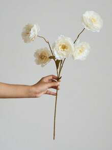 1/6/12 piezas Flores de peonía artificial de seda con tallos largos, adecuadas para boda, decoración de celebraciones, arreglo floral DIY, decoración del hogar en sala de estar, dormitorio, comedor, útiles escolares - Blanco - Ver 9