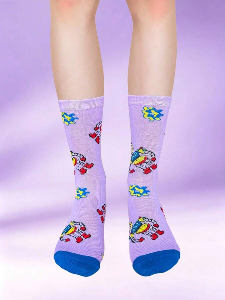 1 Pair Unisex Fashion Pattern Comfortable Breathable Mid-Calf Socks - Multicolor - View 1