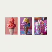 3 pièces/3 Pièces Art Mural Glace Colorée, Œuvre sur canevas Dessert Rose Pastel Doux, Peinture Thème Bonbon Esthétique Moderne, Décoration Murale Gourmandise d'Été Mignonne pour Chambre de Fille Cuisine Café - A - Voir 13