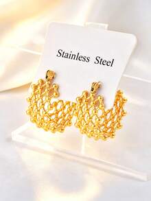 1 Pair Women's Stainless Steel Hollow Gold-Plated Earrings Suitable For Daily Wear - Mesh Earrings - View 6