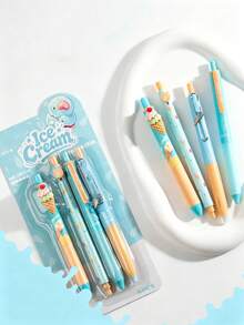 4pcs Cute Ice Cream Pattern Retractable Gel Pens, 0.5mm ST Tip, Smooth Writing, Fresh Girly Style, Suitable For Students And Children, Back To School - Multicolor - View 2