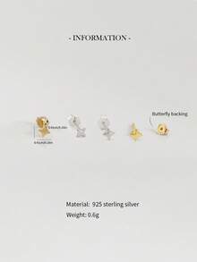 1Pc 925 Sterling Silver Shining Four-Pointed Star Flat Back Labret Stud Earrings | 925 Sterling Silver Jewelry | Sold As 1 Piece (Not 1 Pair) - Four-pointed Star - View 3