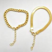 2 piezas Juego de pulseras apilables minimalistas, pulseras de cadena de serpiente y eslabón cubano de acero inoxidable tono dorado para uso diario de mujeres - Multicolor - Ver 3