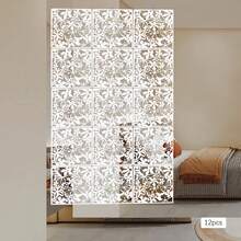 12Pcs Hanging Room Divider, White Foldable Square Partition Panels With Connecting Rings, Anti-Scratch Privacy Screen, For Living Room Bedroom Bar Hallway - White - View 7