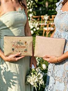 Bolsa de maquillaje impresa para maestros – Diseño "Merci Maîtresse" (Gracias, maestra), con libros, manzanas y plumas estilográficas – Bolsa de almacenamiento lavable - Ver 5