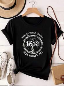 Women's Pendle Witch Trials 1612 Print T-Shirt In Black - Black - View 1