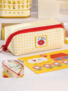 1 pieza Nuevo estuche de lápices con estampado de cuadros de perro salchicha, caja de almacenamiento de artículos de papelería de gran capacidad, bolsa de lápices portátil, bolsa organizadora de artículos de tocador para viajes, soporte para lápices, funda para marcadores, caja de bolígrafos, bolsa de maquillaje, bolsa de almacenamiento de escritorio, esencial para volver a la escuela - Multicolor - Ver 9