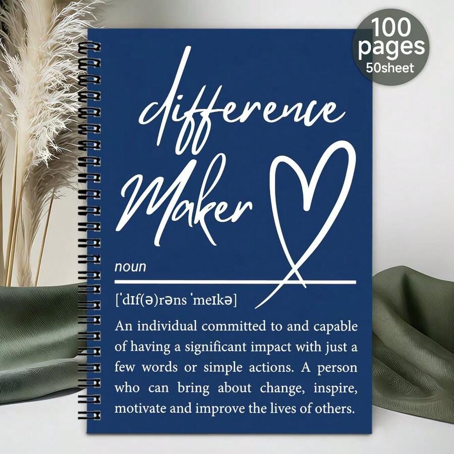 1pc Spiral Notebook Journal, Diary - Humorous Notebook, Great Present For Him/Her, Ideal Gift For Friends - Heart Design Journal For Making A Difference - J - View 1