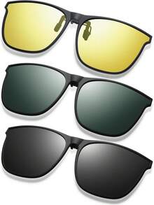 Frienda 3 Pares de Gafas de Sol Polarizadas con Clip de Gran Tamaño, Antideslumbrantes, Montura TR90, Gafas de Conducción Abatibles para Hombres y Mujeres - Negro Gris, Verde Oscuro, Amarillo - Ver 8