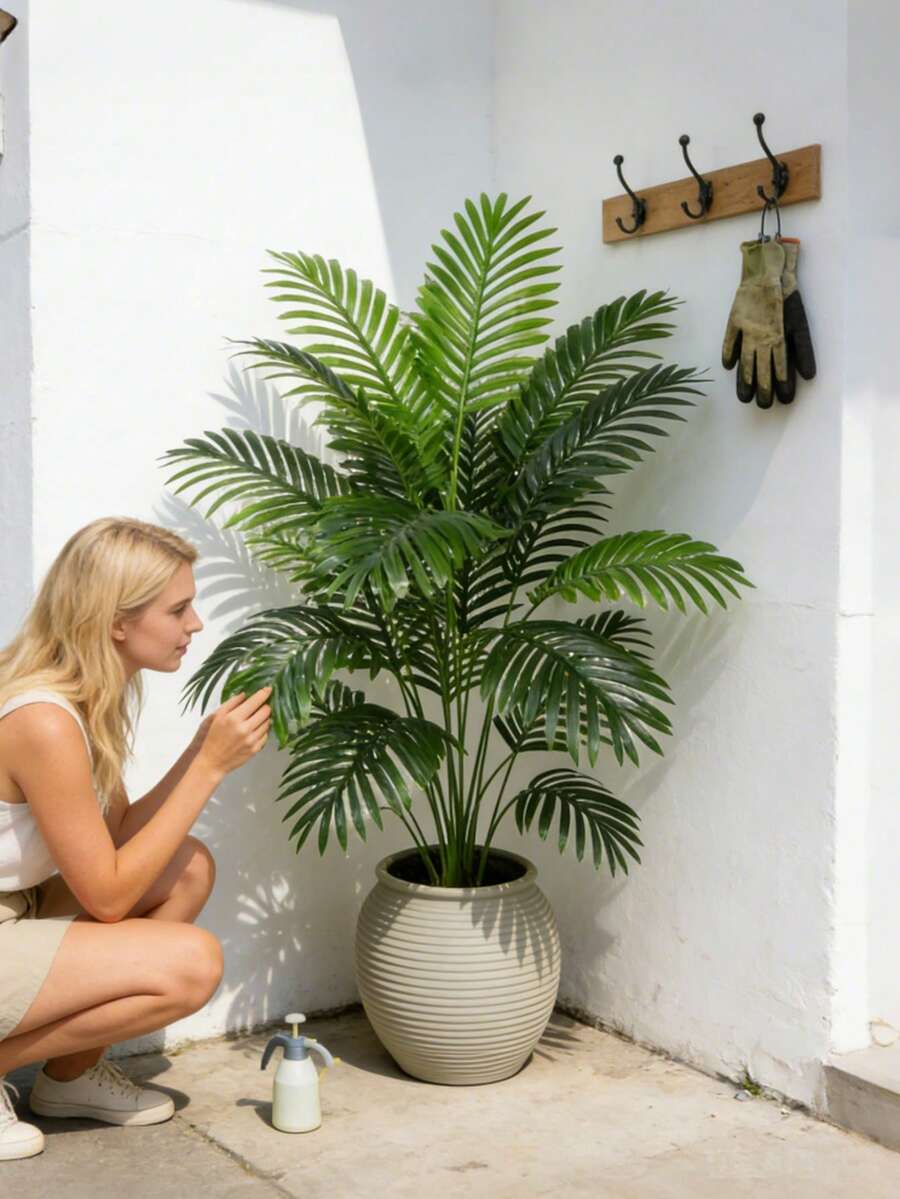 Kmitang 90-120cm Large Artificial Tropical Palm Tree Fake Cocos Plants Plastic Butterfly Palm Leaf Faux Cycas Tree Realistic Big Size Monstera Leafs Simulation Livistona Trees Branch For Home Garden Office Wedding Decor Without Pot 1pc