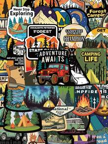 50pcs Camping Sticker Pack For Decorating Diary, Scrapbook, Planner, Luggage, Phone Case, Tablet, Skateboard, Guitar - View 1