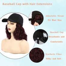 Baseball Cap Wig, Natural Wavy Hair Extensions With Hat, Heat-Resistant Synthetic Adjustable Wig, Black Cap Wig, Suitable For Women And Girls (B-M Brown Blonde) - Brown Highlight - View 7