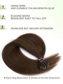 Extensiones de cabello humano real de 12-22 pulgadas con anillos nano, cabello humano Remy liso y recto, mechas de cabello con anillos nano, extensiones de cabello con nano puntas, para mujeres - S2 - Ver 7