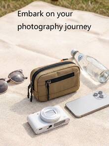 1件牛津布單反相機包 - 橫向方形包，便攜式卡片相機與電池旅行收納包（黑色/卡其色） - 查看 4