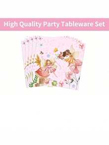 10/20/50pcs,Fairy Birthday Party Supplies Tableware Butterfly Flowers Fairy 7inch & 9inch Paper Plates,Cups And Napkins Birthday Decorations, Enchanted Forest Fairy Themed Party Plates For Princess Garden Fairy Dessert Table Decor - Multicolor - View 4