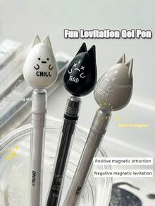 2pcs Fun Magnetic Levitation Neutral Pens, 0.5mm Tip, Cute Stress-Relief Animal Design, Suitable For Learning And Office, Back To School Essential - Multicolor - View 2