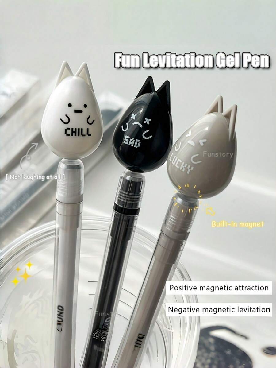 2pcs Fun Magnetic Levitation Neutral Pens, 0.5mm Tip, Cute Stress-Relief Animal Design, Suitable For Learning And Office, Back To School Essential