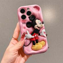 Disney Mickey Mouse Phone Case, Official Disney Mickey Mouse Character Design, Classic Plush Mickey Protective Cover. Compatible With 17, 16, 15, 14, 13, 12, 11 Pro Series, Featuring Mickey In His Iconic Red Shorts And Yellow Shoes Against A Pink Embossed Background, Perfect For Disney Fans And Mickey Lovers To Showcase Their Favorite Character, Ideal For Birthdays, Holidays, Anniversaries, Gradua - 白色 - 查看 1