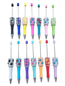 [20pcs]10 Cute Bee & Flower Beaded Ballpoint Pen Set With 10 Extended Rods For More Creative Needs, Multi-Color Assortment, Suitable For School, Office And Gifts - Multicolor - View 6