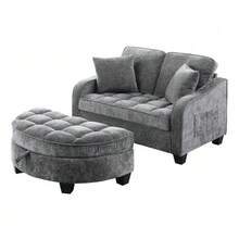 Multifunctional Sofa, 2-In-1 Sofa Bed, Storage Ottoman, Breathable Skin- Fabric, - Eucalyptus Wood, Suitable For Small Living Rooms, Studies, And Bedrooms. - 深灰色 - 查看 12