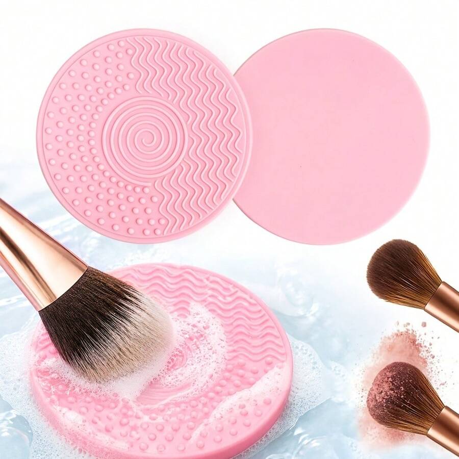 Portable Silicone Makeup Brush Cleaning Pad Suitable For Plastic Brush Heads, Compact Round Brush Travel And Use, Gentle Hygienic Cleaning Mascara, Eyebrow, Lipstick Brush Care - Palm-sized Makeup Dry Cleaning - View 1