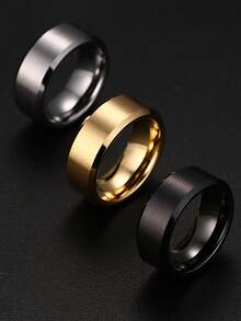1pc Fashion Men's 8mm Wide Stainless Steel Plain Matte Ring - Silver - View 5