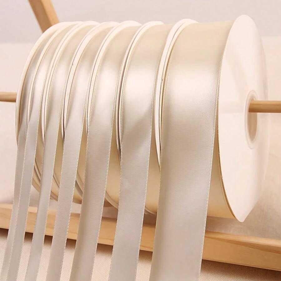 25 Yards Beige Ribbon Satin Ribbon Braiding Thin Ribbon Silk Gift Fabric Tie Cake Packaging - Beige - View 1
