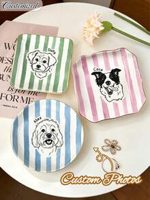 Customized Jewelry Tray,Ceramic Ring Dish,Jewelry Display Plate, Customized Best Pet Portrait Jewelry Tray,Can Customize Photos And PersonalizedText - Multicolor - View 2