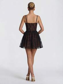 Gaun Pesta Mini Model A-Line Hitam Berenda untuk Wanita, Cocok untuk Pernikahan - Hitam - View 6