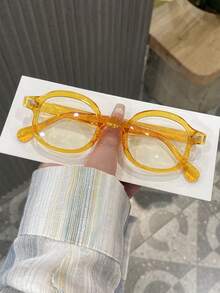 1對女款透明橘色圓框PC韓系Ins風素顏必備甜酷平光眼鏡 - 透橘框 - 查看 2