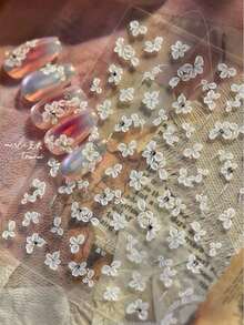 5D Embossed White Flower Nail Stickers, Transparent Mini Cherry Blossom With Rhinestone Pearl Self-Adhesive Nail Decals, Essential Manicure Supplies For Nail Technicians, Exquisite DIY Decor Gift For Women Fall Daily Salon Manicure, 1pc - White - View 8
