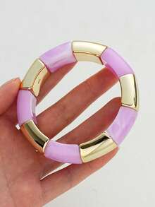 3/1pc Vintage Minimalist Casual Style Women's Round Acrylic And CCB Material Multicolor Ring Bracelet Set, Suitable For Women's Daily Wear, Stackable, Perfect Choice For Holiday Gift - Multicolor - View 9